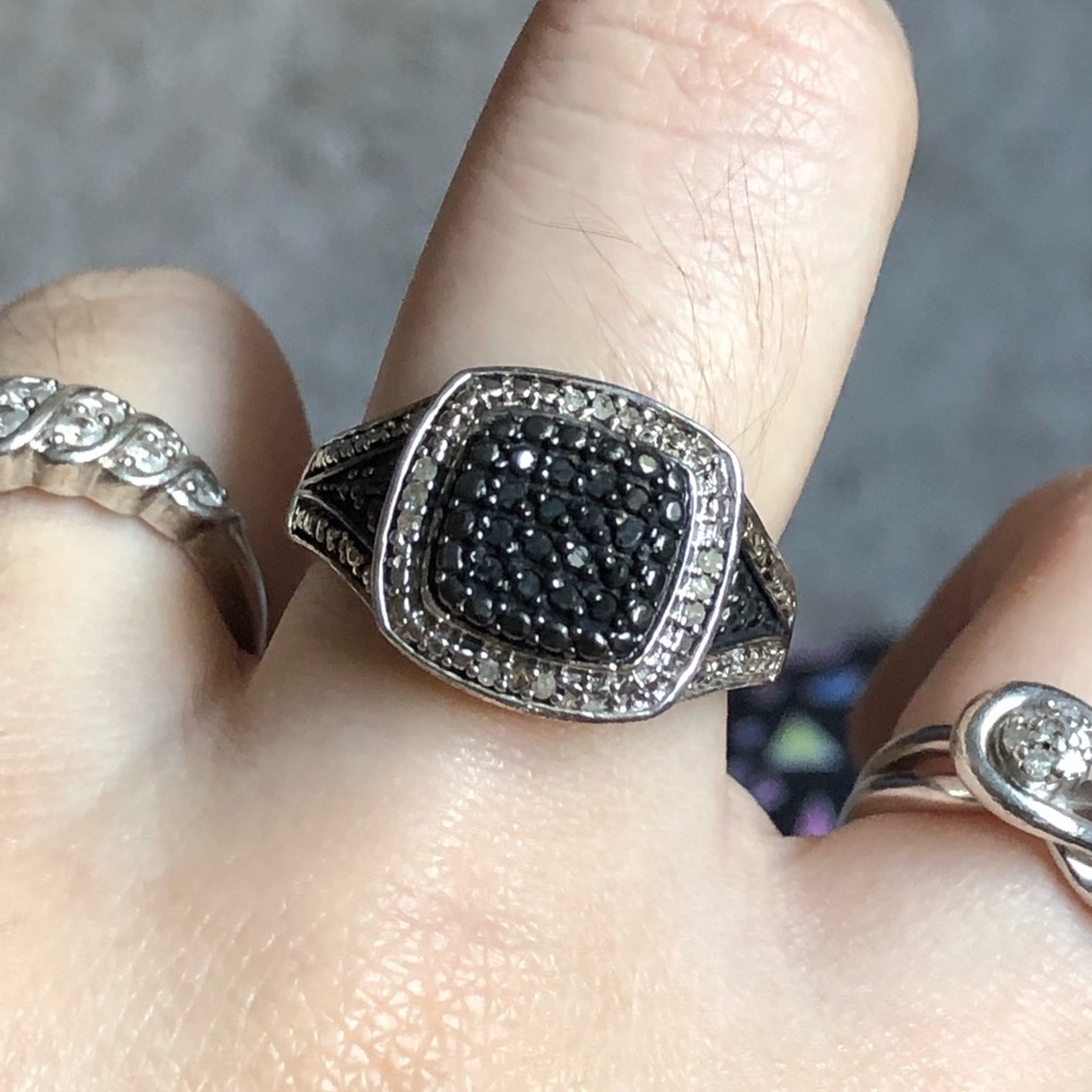 Sterling Silver and Black and White Diamond Ring NWT